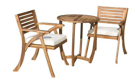 Outdoor Hermosa 3 Pieces KD Wood Dining Set With Cushions,Teak Finish - DTYStore