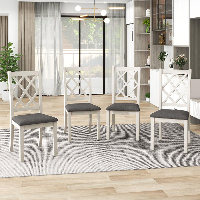 TOPMAX Mid-Century Solid Wood 5-Piece Round Dining Table Set, Kitchen Table Set with Upholstered Chairs for Small Places, Brown Table+Gray Chair