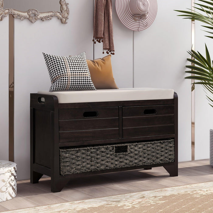 Storage Bench with Removable Basket and 2 Drawers, Fully Assembled Shoe Bench