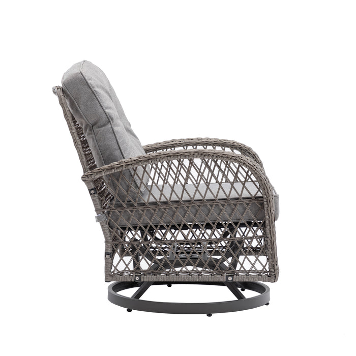 3 Pieces Outdoor Swivel Rocker Patio Chairs, 360 Degree Rocking Patio Conversation Set with Thickened Cushions and Glass Coffee Table for Backyard, Grey - DTYStore