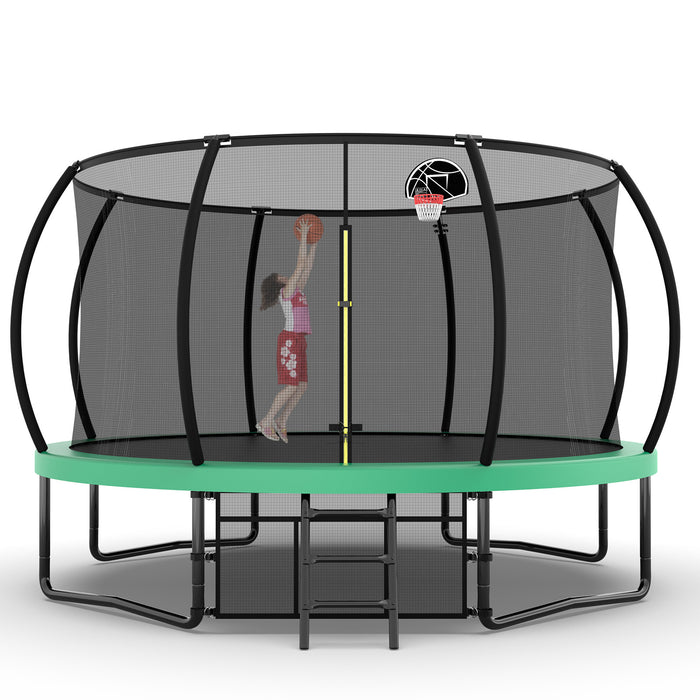 14FT Trampoline with Enclosure - Recreational Trampolines with Ladder and AntiRust Coating, ASTM Approval Outdoor Trampoline for Kids - DTYStore