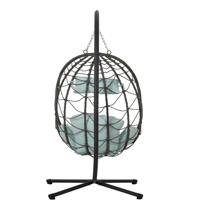 Egg Chair with Stand Indoor Outdoor Swing Chair Patio Wicker Hanging Egg Chair Hanging Basket Chair with Stand for Bedroom Living Room Balcony - DTYStore