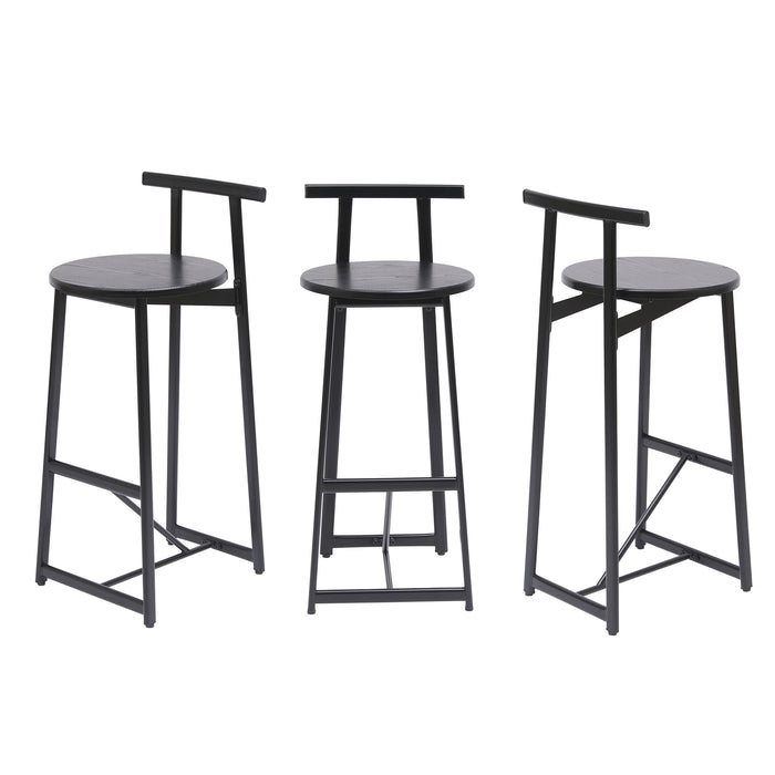 27''H Barstool Set of 3 Wooden Round Bar Stools with Footrest Modern Kitchen Chairs for Counter (Black & Black) - DTYStore