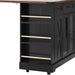 53'' Farmhouse Kitchen Island with Two Tempered Glass Cabinet Doors, Power Outlet, Rolling Kitchen Cart on Wheels with Drop Leaf, 5 Open Side Racks, 3 Drawers, for Kitchen, Dining Room, Black - DTYStore