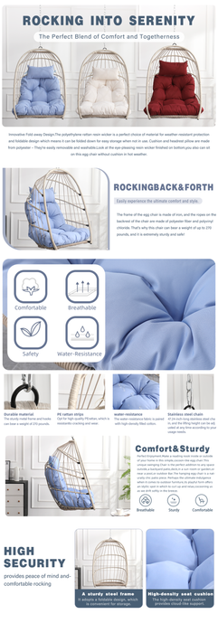 Outdoor garden rattan egg swing chair hanging chair PE hanging chair blue - DTYStore