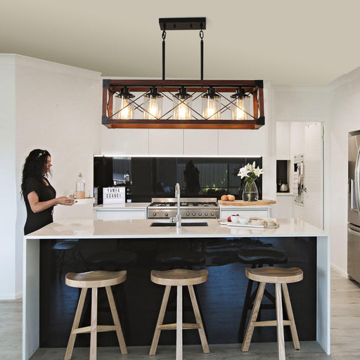 5-Light Retro Farmhouse Chandelier For Kitchen, Living room, Dining room Red and Black(No Bulbs) NEW SKU:W1340P206646 - DTYStore