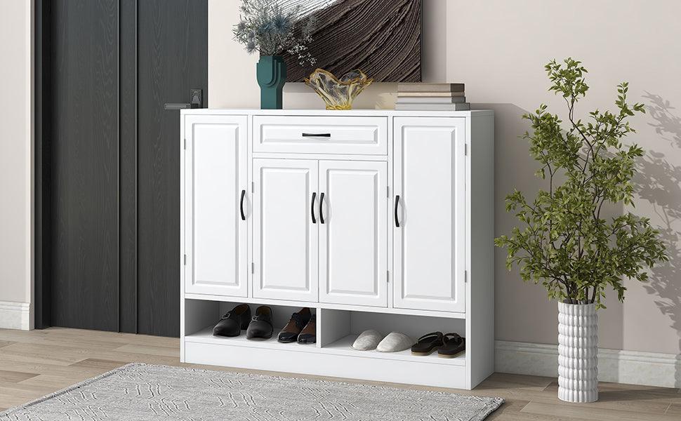 Sleek and Modern Shoe Cabinet with Adjustable Shelves, Minimalist Shoe Storage Organizer with Sturdy Top Surface, Space-saving Design Side Board for Various Sizes of Items, White