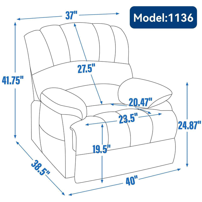 Large Size Chenille Power Lift Recliner Chair with 8-Point Vibration Massage and Lumbar Heating