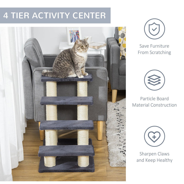 Cat Tree with 4 Steps for High Beds Couch, Cute Stair Shaped Cat Tree for Indoor Cats or Dogs w/ Sisal Scratching Post, Climbing, Playing, Gray