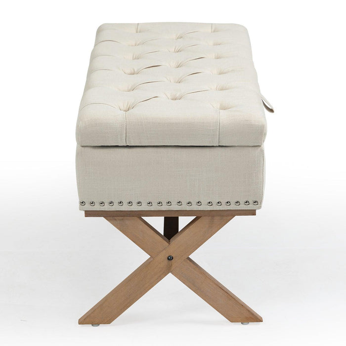 35 Inch Storage Ottoman Bench with Button-Tufted Design and Linen Storage