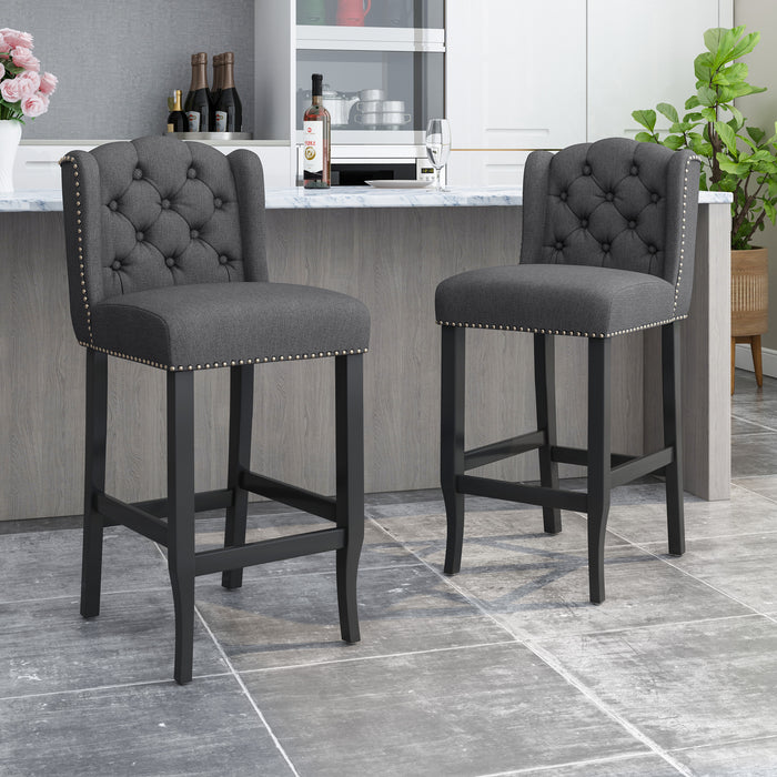 Vienna Contemporary Fabric Tufted Wingback 31 Inch Counter Stools, Set of 2, Charcoal and Dark Brown - DTYStore
