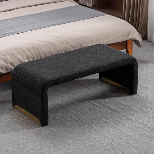 New Boucle Fabric Loveseat Ottoman Footstool Bedroom Bench Shoe Bench With Gold Metal Legs,Black - DTYStore