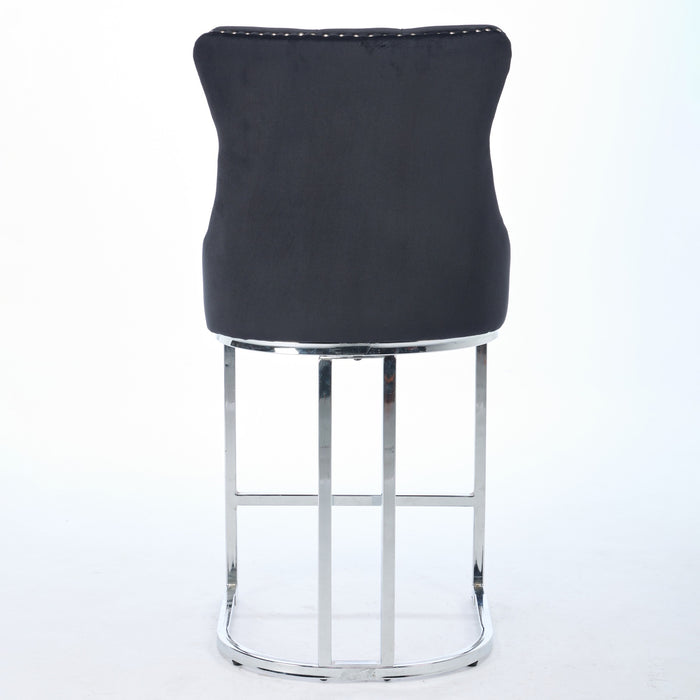 25' Counter Height Bar Stools Set of 2, Modern Velvet Barstools with Button Back&Rivet Trim Upholstered Kitchen Island Chairs with Sturdy Chromed Metal Base Legs Farmhouse Bar Stools, (Black,2 Pack) - DTYStore