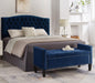 Upholstered Tufted Button Storage Bench with nails trim,Entryway Living Room Soft Padded Seat with Armrest,Bed Bench -Navy