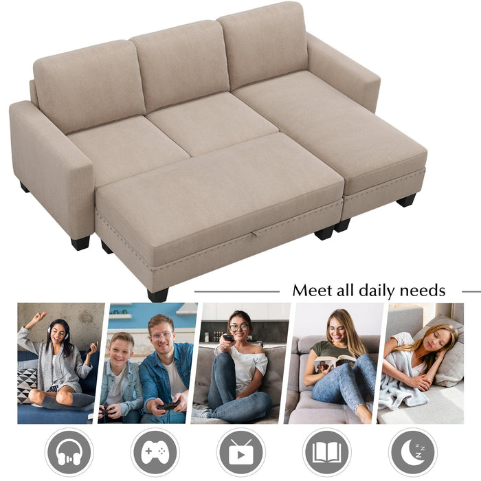 81" Reversible Sectional Couch with Storage Chaise L-Shaped Sofa for Apartment Sectional Set ,Sectional Sofa with Ottoman,Nailhead Textured Linen Fabric 3 pieces Sofa Set,Warm Grey