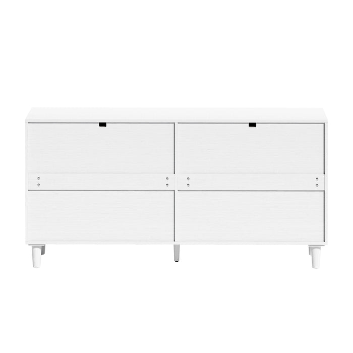 59" Rattan Dresser with Drawers, 6 Drawer Dresser for Bedroom, Clothes Storage Cabinet for Bedroom, Metal Handle&Wood Legs for Hallway, Living Room, Bedroom,White