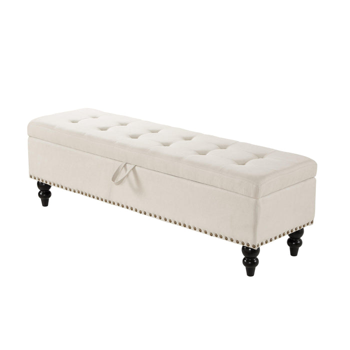 59" Bed Bench Ottoman with Storage Beige Fabric