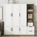 3 Door Wooden Storage Wardrobe for Dedroom with Shelves and 2 Drawers, Side Storage Shelves,White - DTYStore