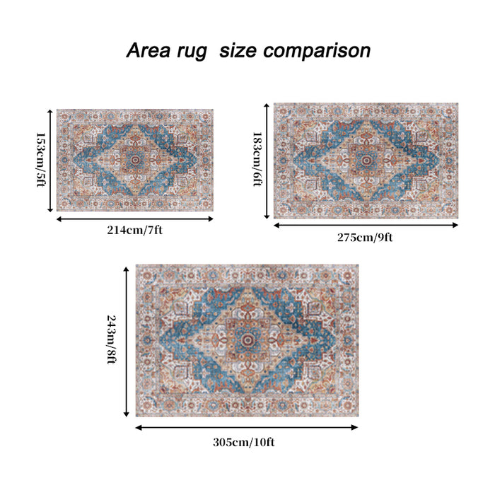Area Rug 5x7 Vintage Bohemia Large Persian Non-slip Washable Rug For Living Room Kitchen Bedroom Living Room Flower Design Blue/Yellow - DTYStore