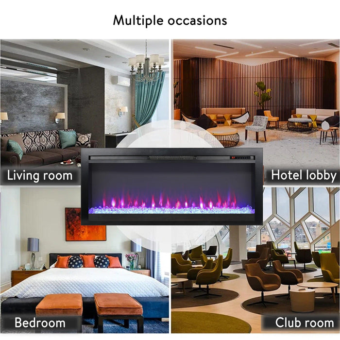 44 inch in wall recessed electric fireplace with remote and multi color flame & emberbed, LED light heater - DTYStore
