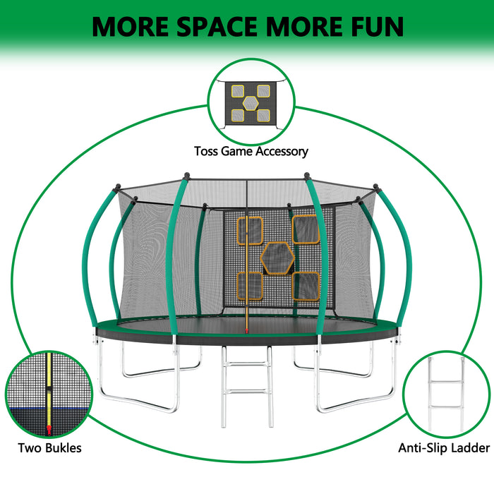 12FT Trampoline, Outdoor Trampolines for Kids and Adults, Recreational Trampoline with Enclosure Net & Ladder, Round Trampoline ASTM Approved - DTYStore