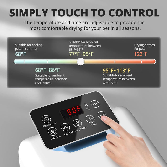 Pet Hair Dryer Box, Ultra Quiet Blow Dryer 6L Capacity for Cats and Small Dogs, Professional Fast Drying Blower, Intelligent Control, Adjustable Temperature and Time, 360 Degree Warm Wind - DTYStore