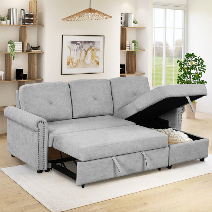 83" Modern Convertible Sleeper Sofa Bed with Storage Chaise,Gray(Old Sku:SG000346AAA)