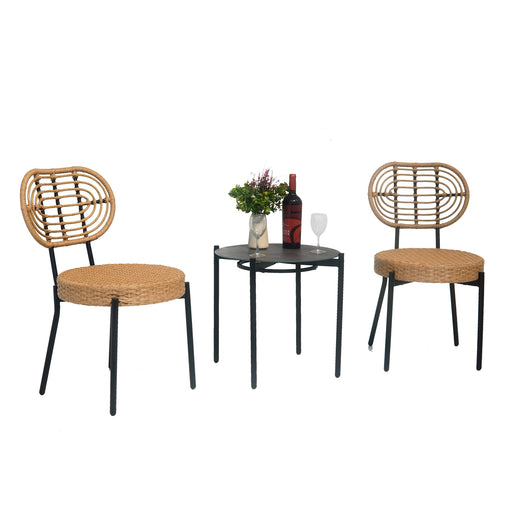 3 Pieces Of Luxury Outdoor Wicker Furniture - Patio Bistro Style Table And Chair Combination,Weather-resistant PE Wicker Weave, Stainless Steel Fame, Suitable For Garden, Terrace,Backyard Casua - DTYStore