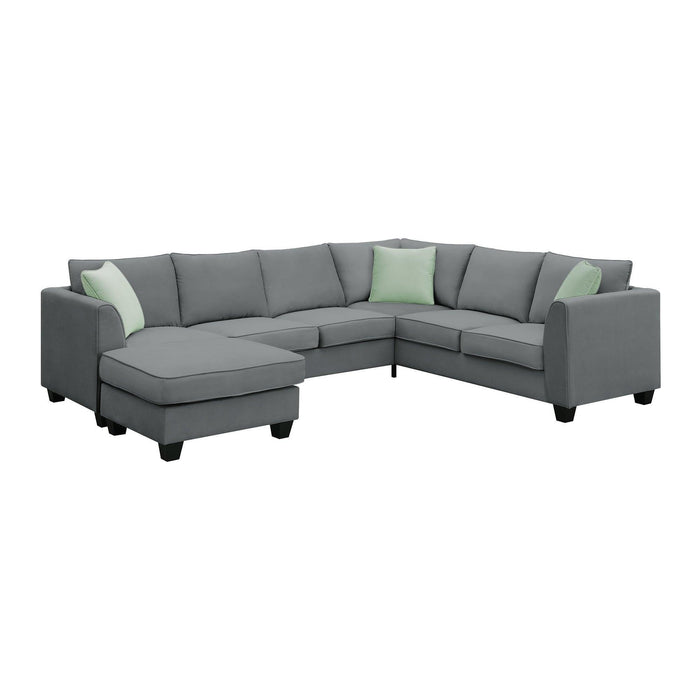 112*87" Sectional Sofa Couches Living Room Sets, 7 Seats Modular Sectional Sofa with Ottoman, L Shape Fabric Sofa Corner Couch Set with 3 Pillows