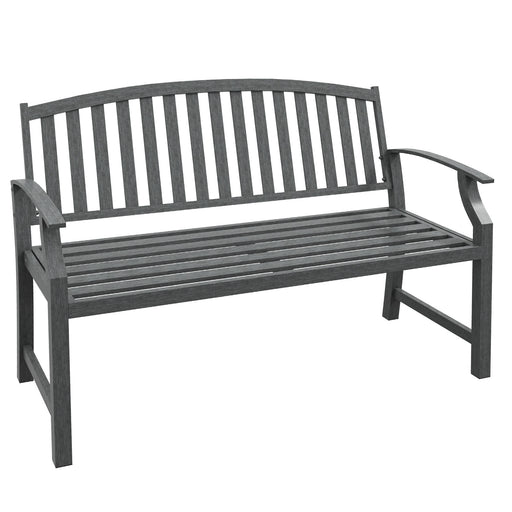 Outsunny 46' Outdoor Garden Bench, Metal Bench, Wood Look Slatted Frame Furniture for Patio, Park, Porch, Lawn, Yard, Deck, Gray - DTYStore