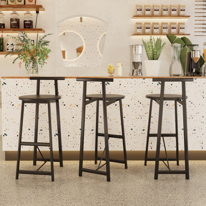 27''H Barstool Set of 3 Wooden Round Bar Stools with Footrest Modern Kitchen Chairs for Counter (Black & Black) - DTYStore