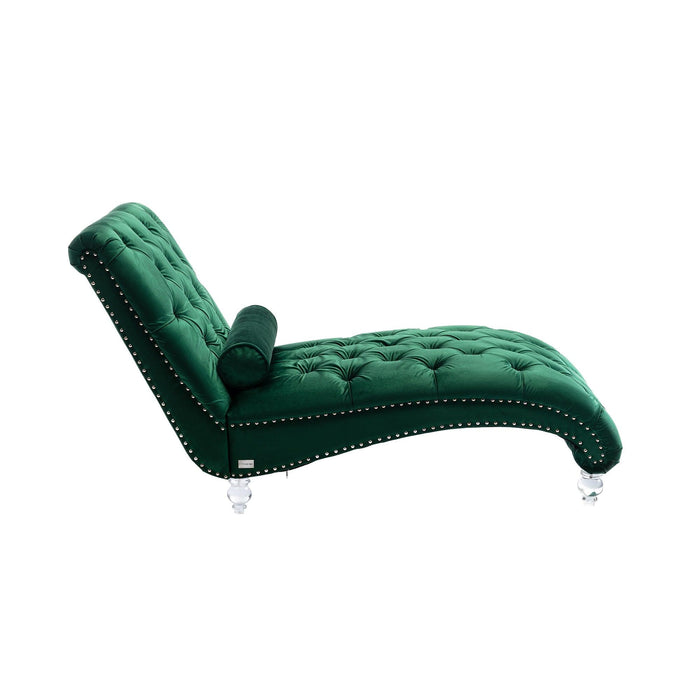 COOMORE Velvet Chaise Lounge Indoor,Button-Tufted Upholstered Chaise Lounge Chair with Pillow for Bedroom Living Room Office (Emerald Velvet)