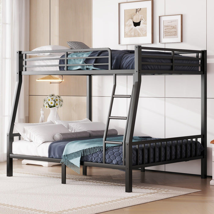 Full XL Over Queen Metal Bunk Bed with Ladder and Slats Support for Adults Teens, Black