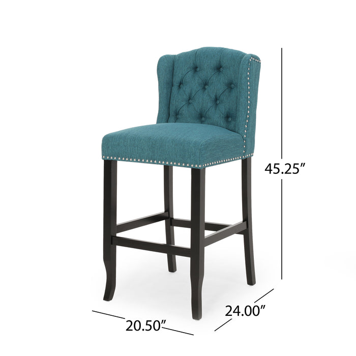 Vienna Contemporary Fabric Tufted Wingback 31 Inch Counter Stools, Set of 2, Teal and Dark Brown - DTYStore