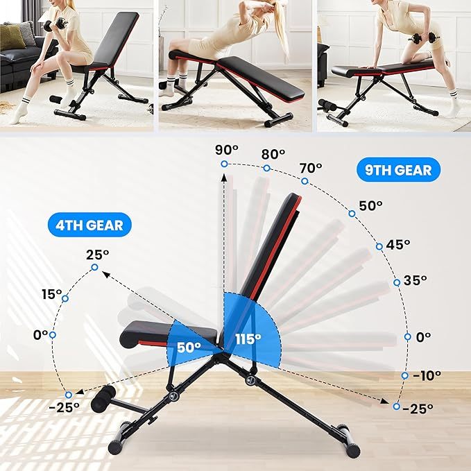 Adjustable Weight Bench 795LB Capacity Foldable Workout Bench Press for Home Gym, Full Body Exercise and Strength Training, Lifting Sit-up Incline Decline Flat Utility Bench - DTYStore