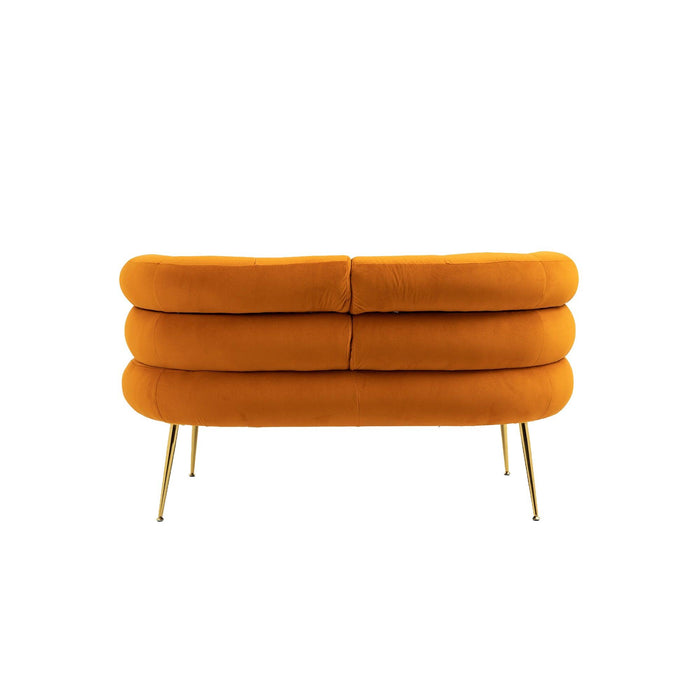 COOLMORE Small Loveseat Sofa, Upholstered Mini Couch with Curved Backrest with Stylish Golden Decor, Small Comfy Love Seat Leisure Accent Couch for Living Room, Bedroom, Office (Orange)