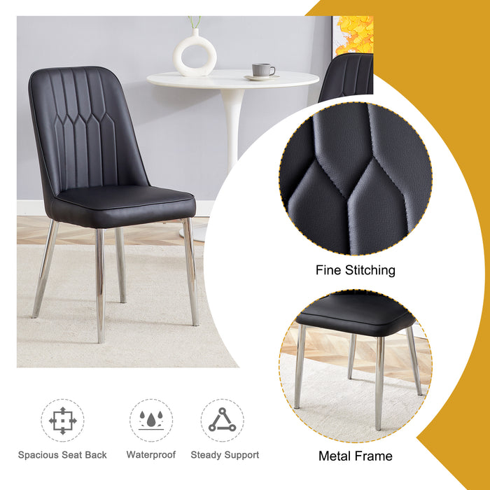 2 modern dining chairs, smooth PU leather backrest and silver-toned metal legs for a comfortable home experience for kitchens, bedrooms and offices. - DTYStore
