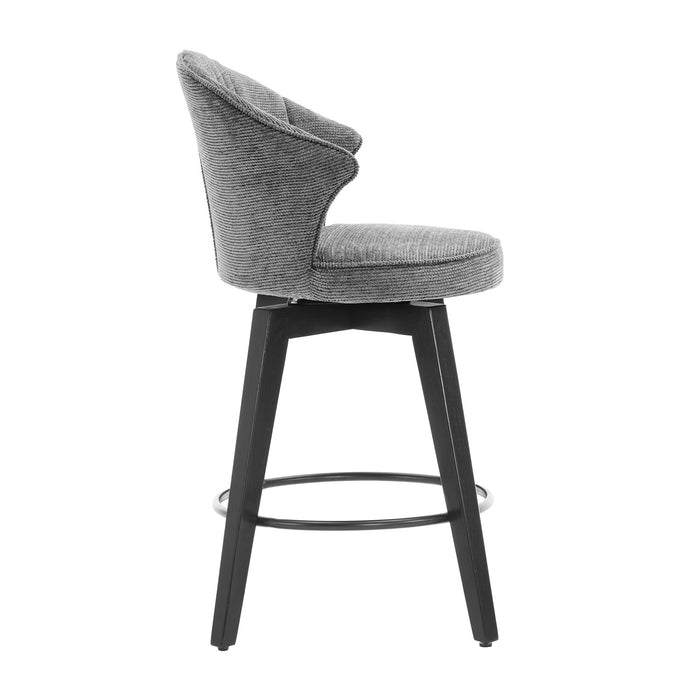 008-Wing Back Swivel Bar Stools Set of 2 - 25' Counter Height Adjustable Stools with Solid Wood Legs & Chenille Upholstery, Leveling Feet for Kitchen Island, Home Pub or Dining Room, Dark Grey - DTYStore