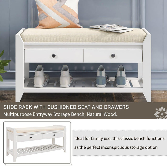 Shoe Rack with Cushioned Seat and Drawers, Multipurpose Entryway Storage Bench