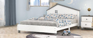 Full Size Wood Platform Bed with House-shaped Headboard (White+Gray)