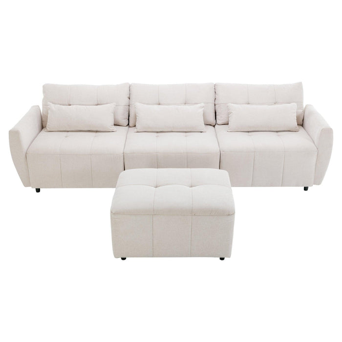 113.3" Convertible Sectional Sofa Couch 3-Seat L-Shaped with Movable Ottoman and USB