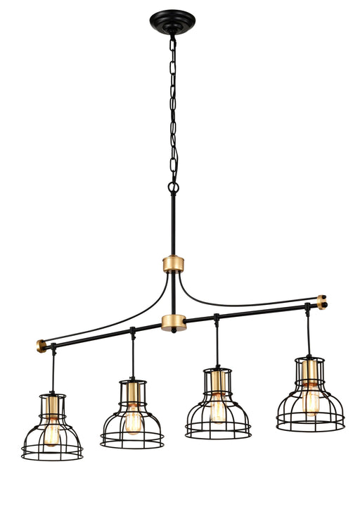 Dining Room Light Fixture/Chandelier Over Table, 40-Inch Hanging for Farmhouse Linear Chandeliers,4-Light Kitchen Island Lighting,Matte Black and Matte Gold Ceiling Chandelier,with Metal lampshade - DTYStore