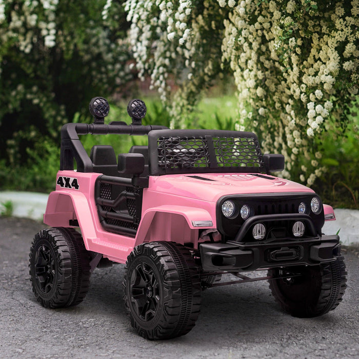 12V Kids Ride On Truck with Parent Remote Control, Electric Battery Powered Toy Car with Spring Suspension, Adjustable Speed, LED Lights and Horn, Pink