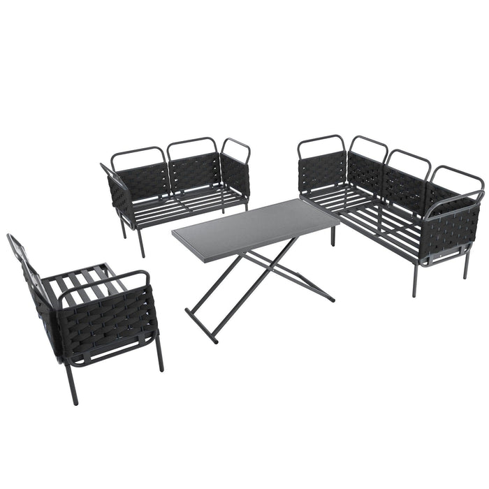 TOPMAX 5-Piece Modern Patio Sectional Sofa Set Outdoor Woven Rope Furniture Set with Glass Table and Cushions, Black+Gray