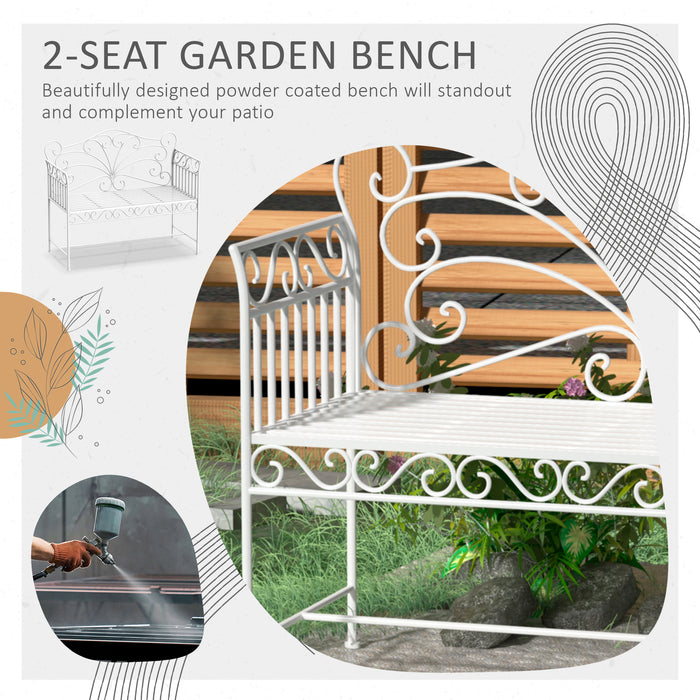 Outsunny 43' Garden Bench, Outdoor Patio Bench with Armrests, Metal Porch Bench for Backyard, Poolside, Lawn, Cream White - DTYStore