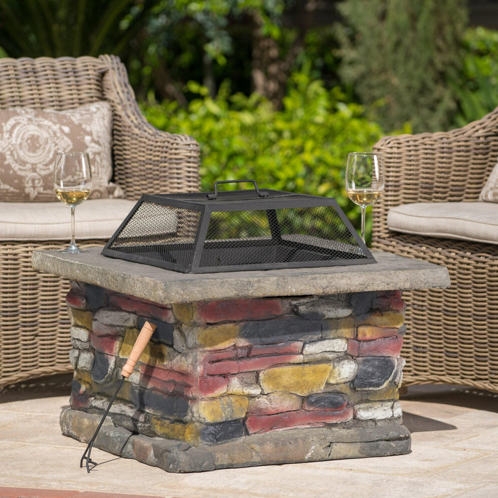 28" Concrete Wood Burning Outdoor Fire Pit Table with Lid - Natural Gray