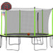 14FT Trampoline with Basketball Hoop Inflator and Ladder(Inner Safety Enclosure) Green - DTYStore
