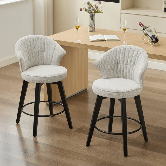 008-Wing Back Swivel Bar Stools Set of 2 - 25' Counter Height Adjustable Stools with Solid Wood Legs & Chenille Upholstery, Leveling Feet for Kitchen Island, Home Pub or Dining Room, White - DTYStore