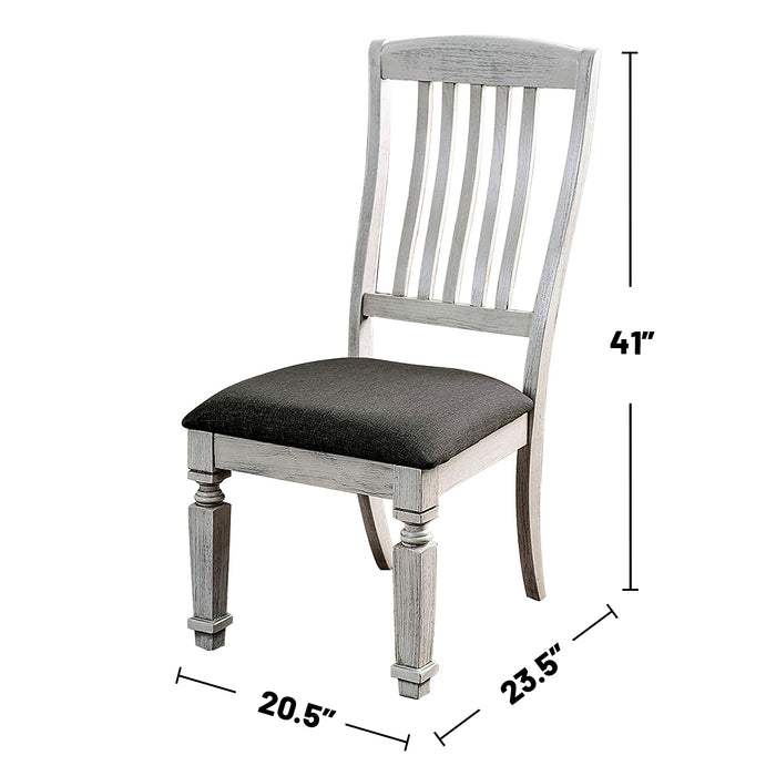 Set of 2 Padded Fabric Seat Side Chairs in Antique White and Gray - DTYStore