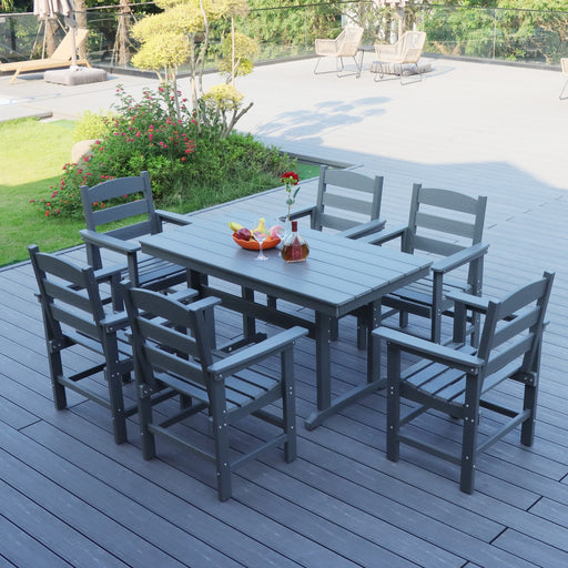 7 Piece HDPE Patio Outdoor Furniture Set for 6, Dining Table and Chairs,51'' Outdoor Dining Table , Outdoor Dining Set for Garden, Backyard, Lawn, and Poolside(grey) - DTYStore